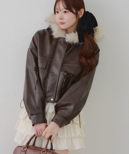 顯瘦造型最強外套【RMAF】連帽毛絨蝴蝶結飛行夾克