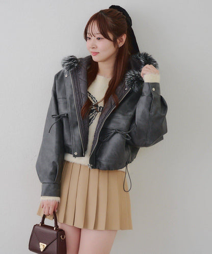 顯瘦造型最強外套【RMAF】連帽毛絨蝴蝶結飛行夾克