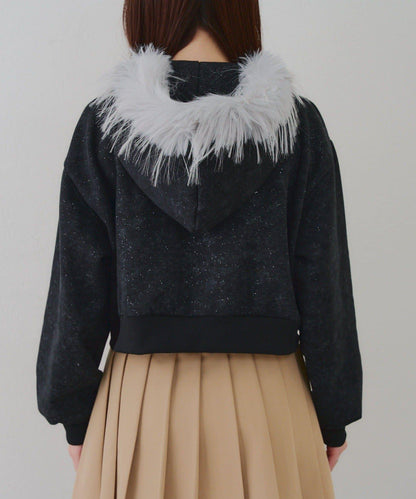 【RMAF】帶毛絨帽亮片連帽衫