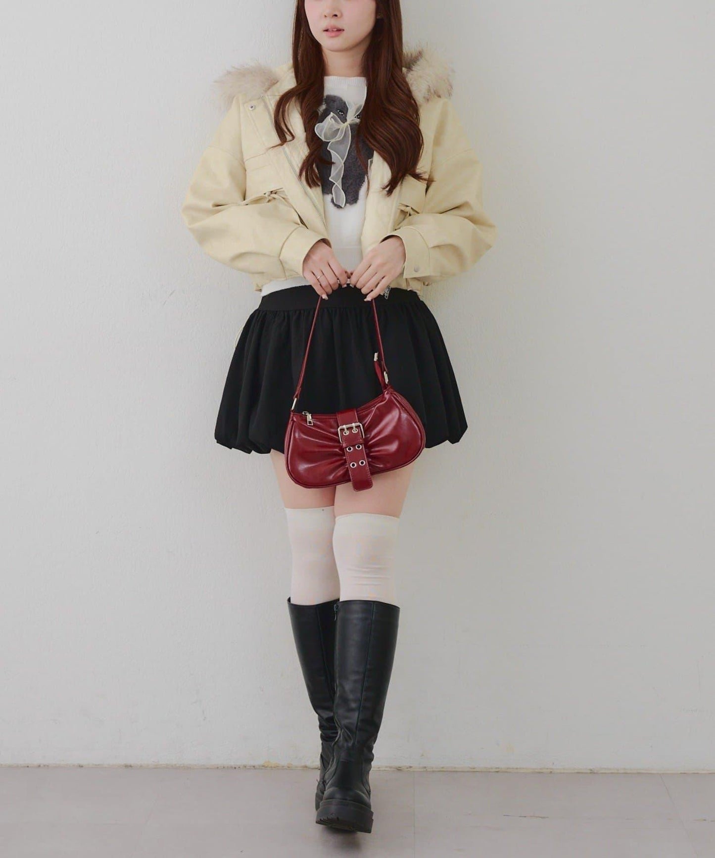 顯瘦造型最強外套【RMAF】連帽毛絨蝴蝶結飛行夾克