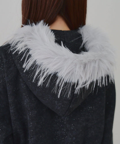 【RMAF】帶毛絨帽亮片連帽衫