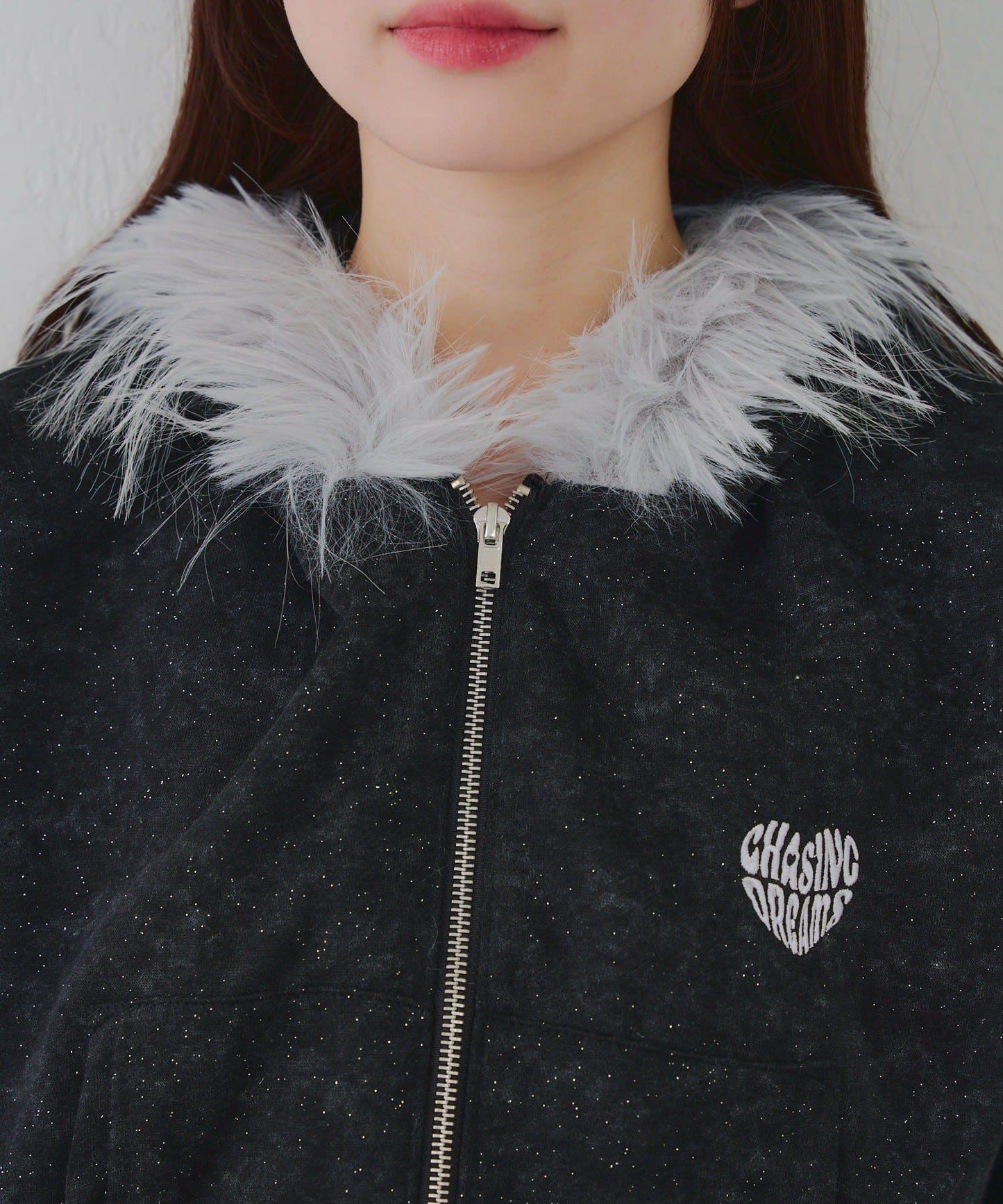 【RMAF】帶毛絨帽亮片連帽衫