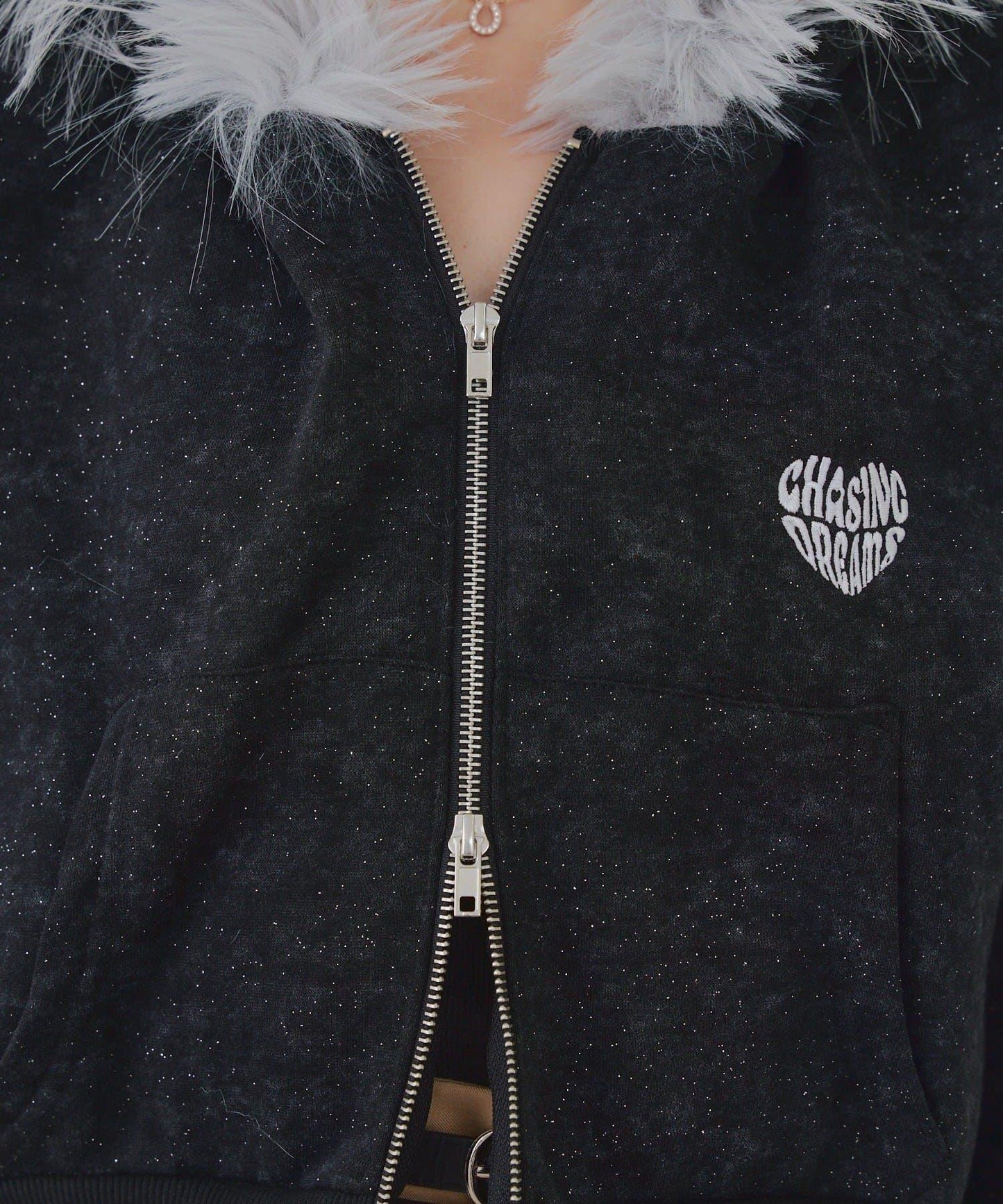 【RMAF】帶毛絨帽亮片連帽衫