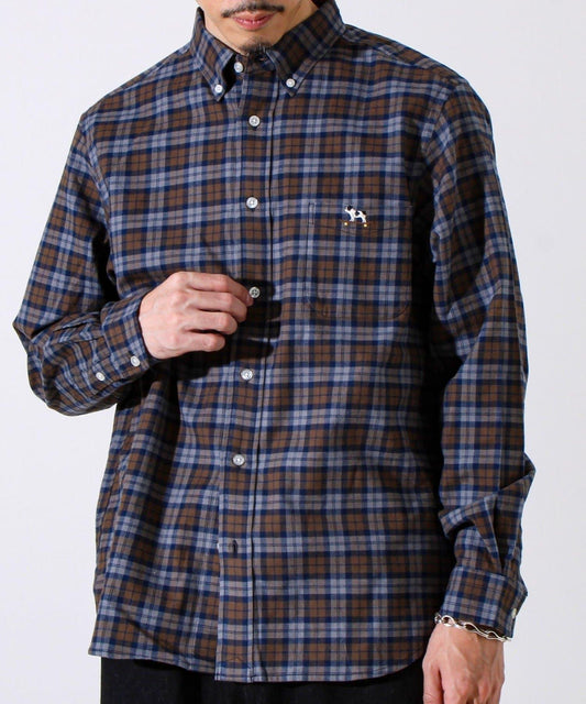 【定番Fureburu系列】法鬥犬刺繡紐扣領法蘭絨襯衫