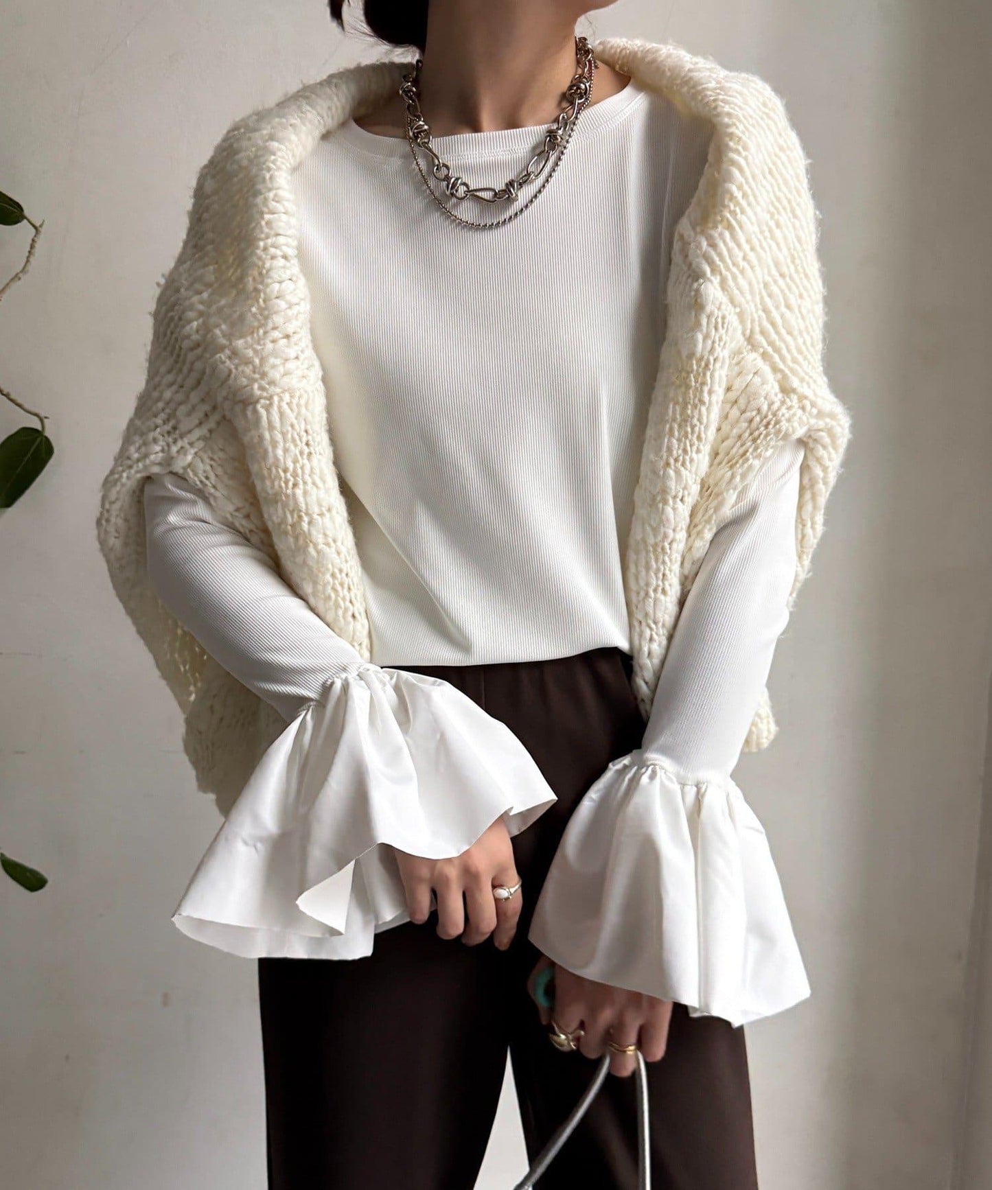 泡泡袖羅紋上衣