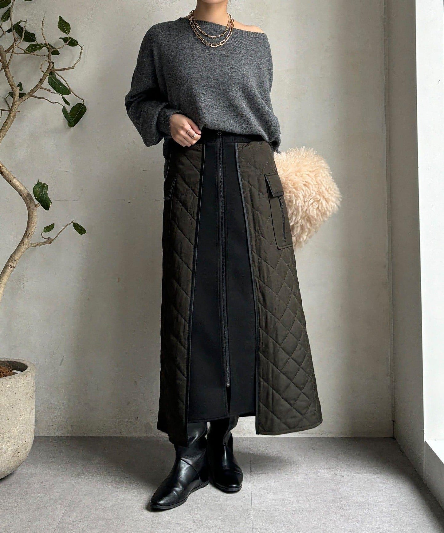 拼接絎縫半身裙