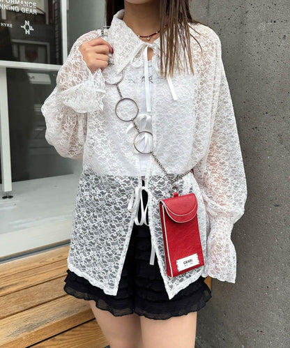 帶領蕾絲蝴蝶結開衫