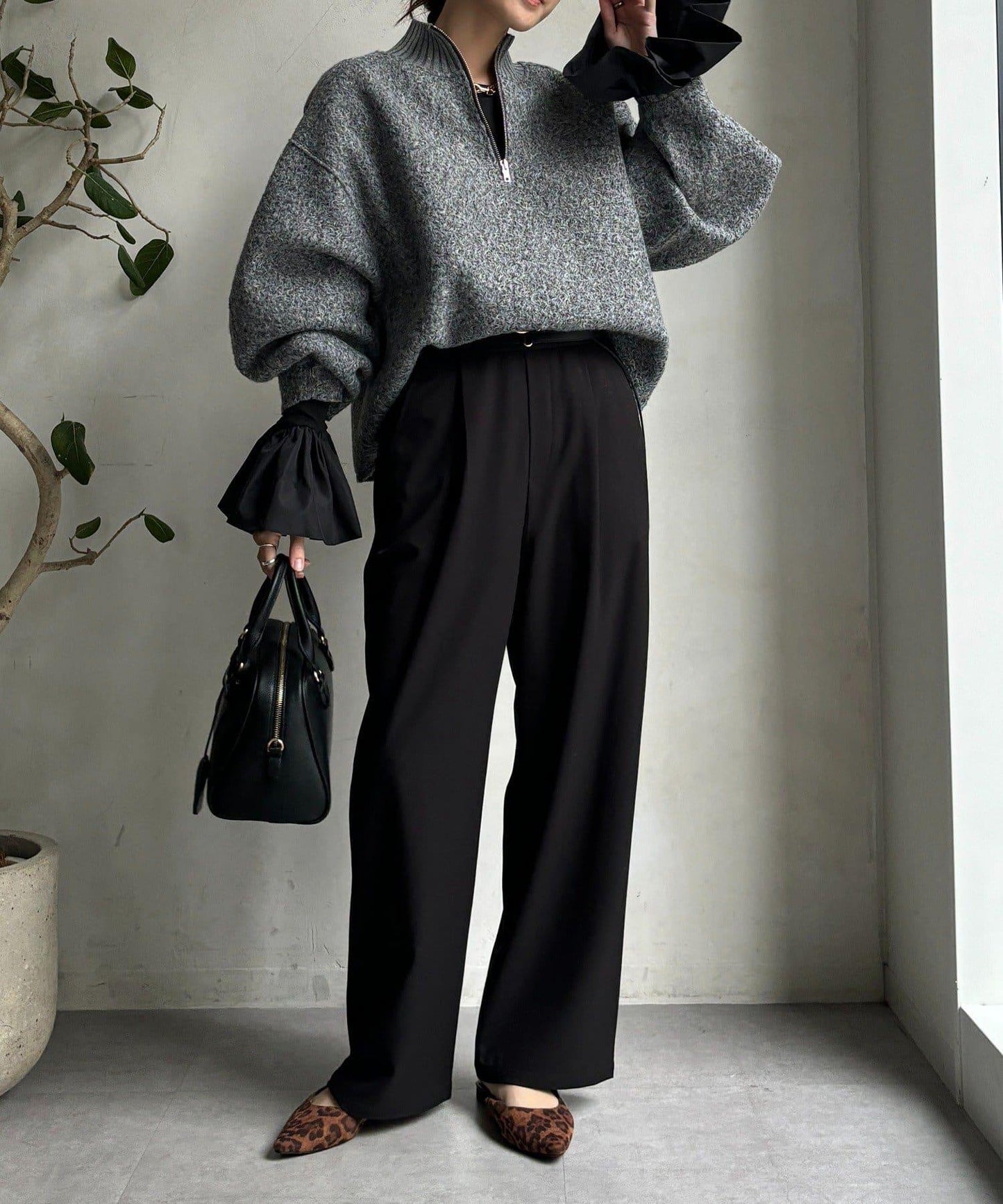 泡泡袖羅紋上衣