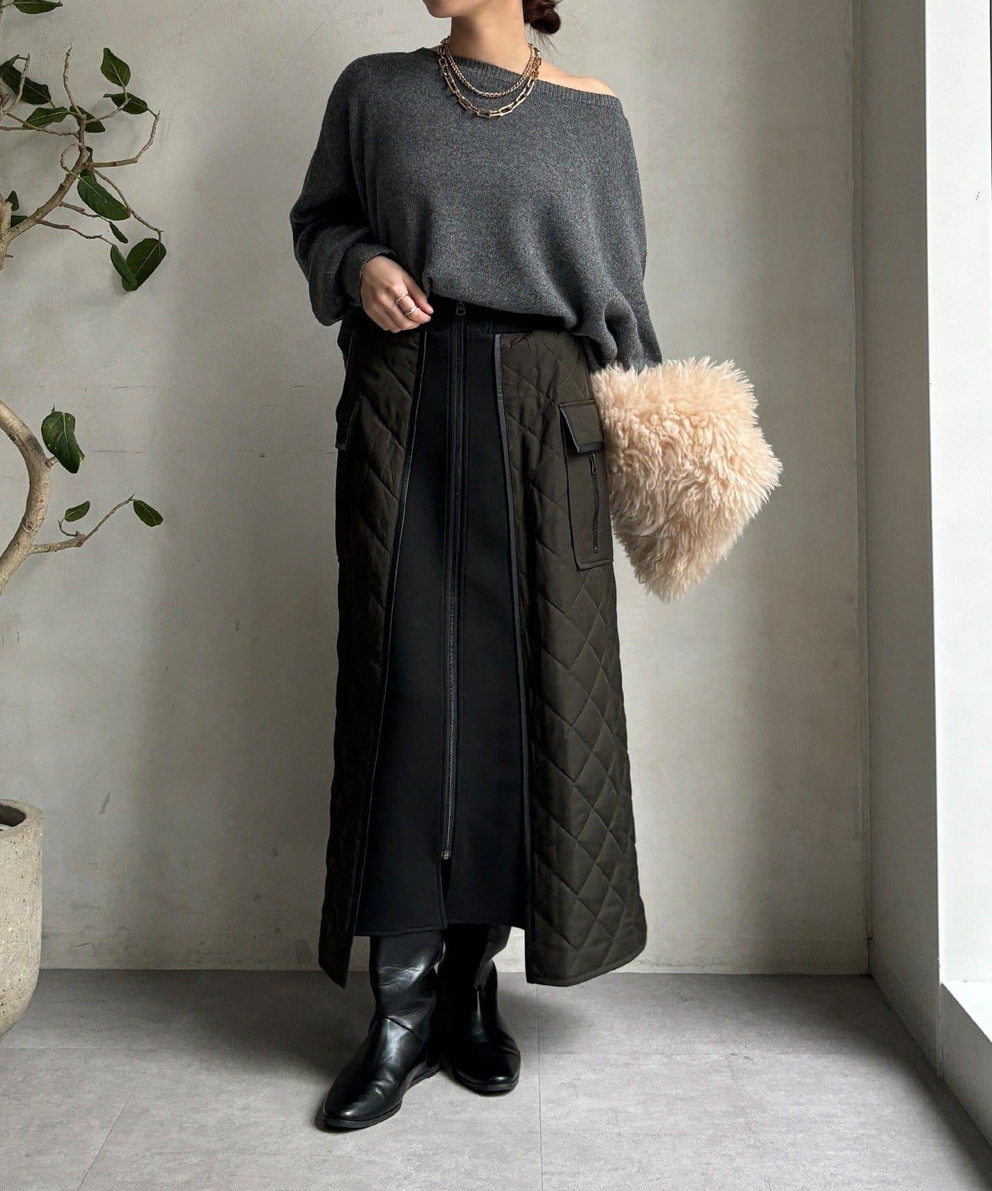 拼接絎縫半身裙