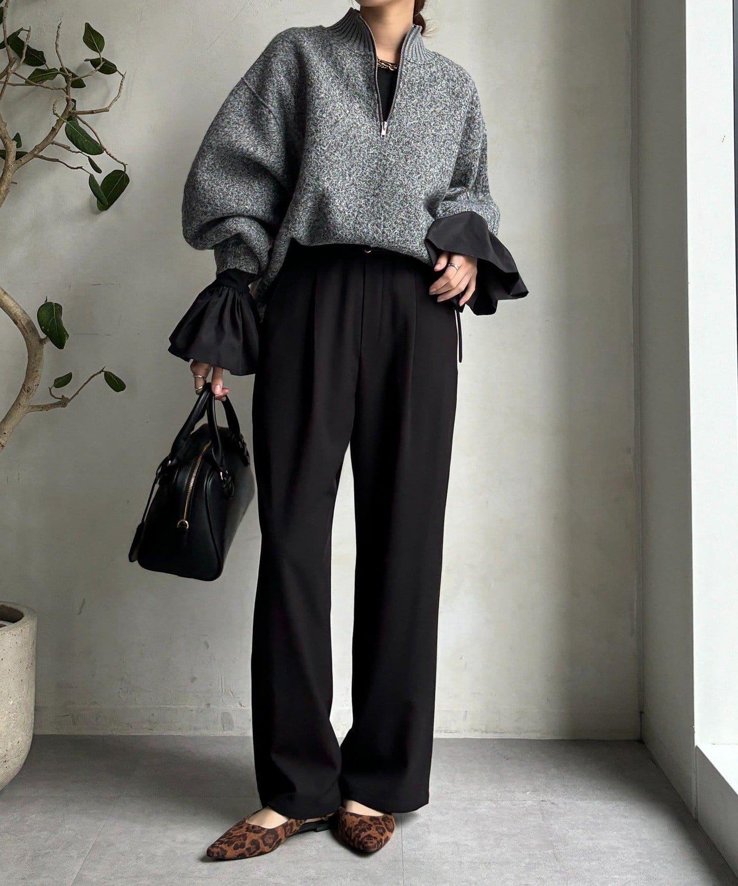 泡泡袖羅紋上衣