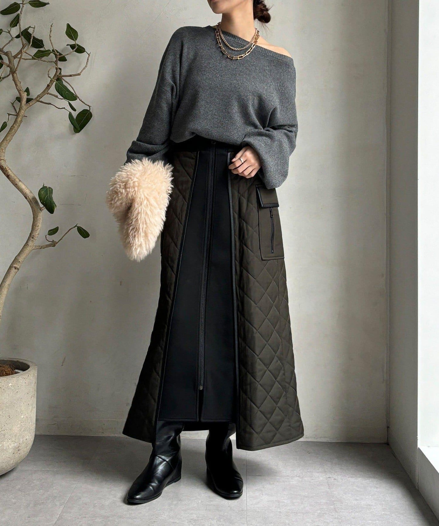 拼接絎縫半身裙