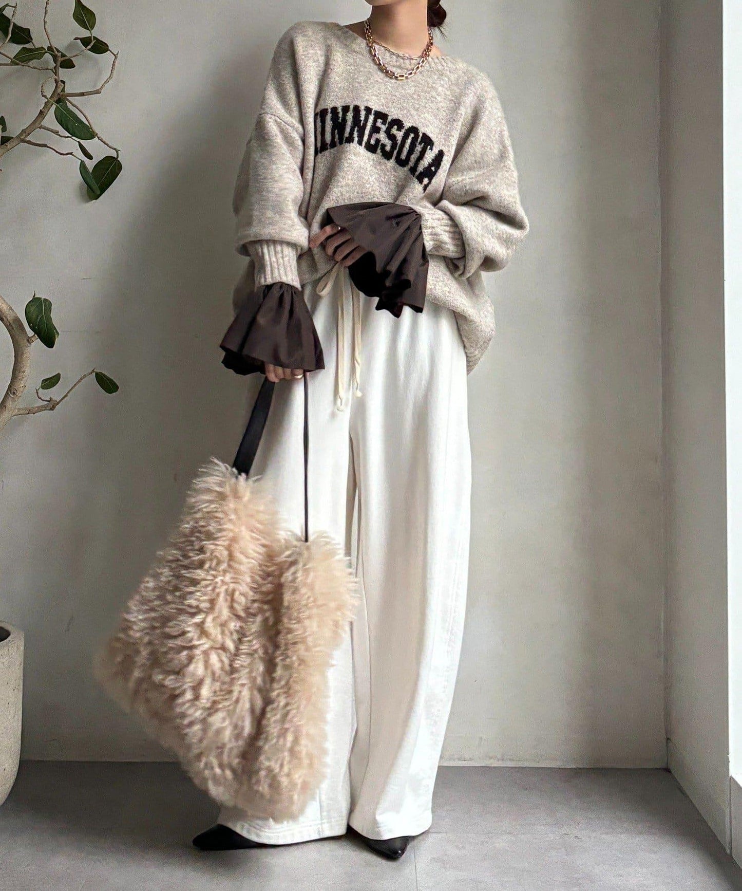 泡泡袖羅紋上衣