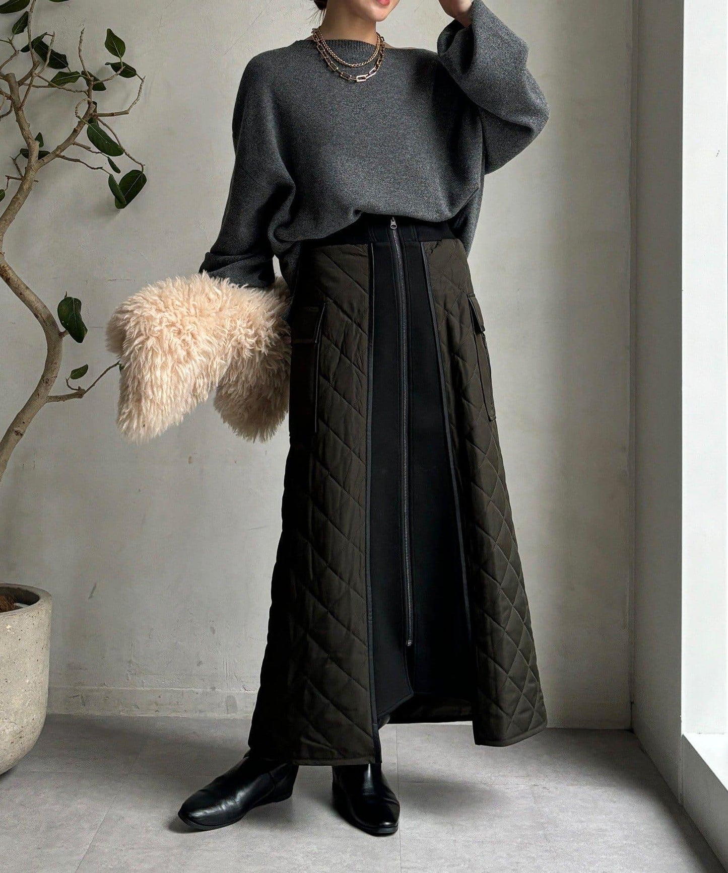 拼接絎縫半身裙