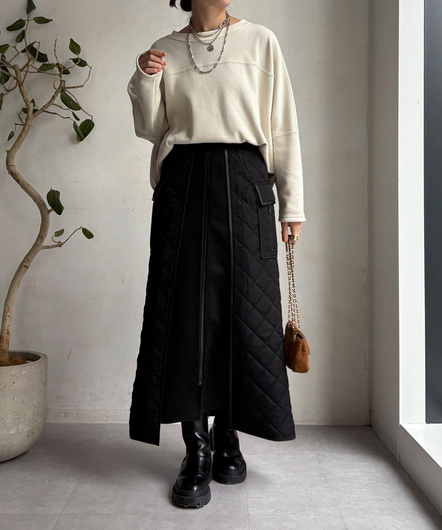 拼接絎縫半身裙