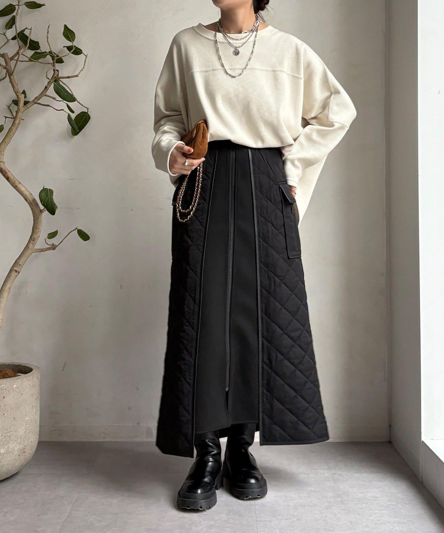 拼接絎縫半身裙