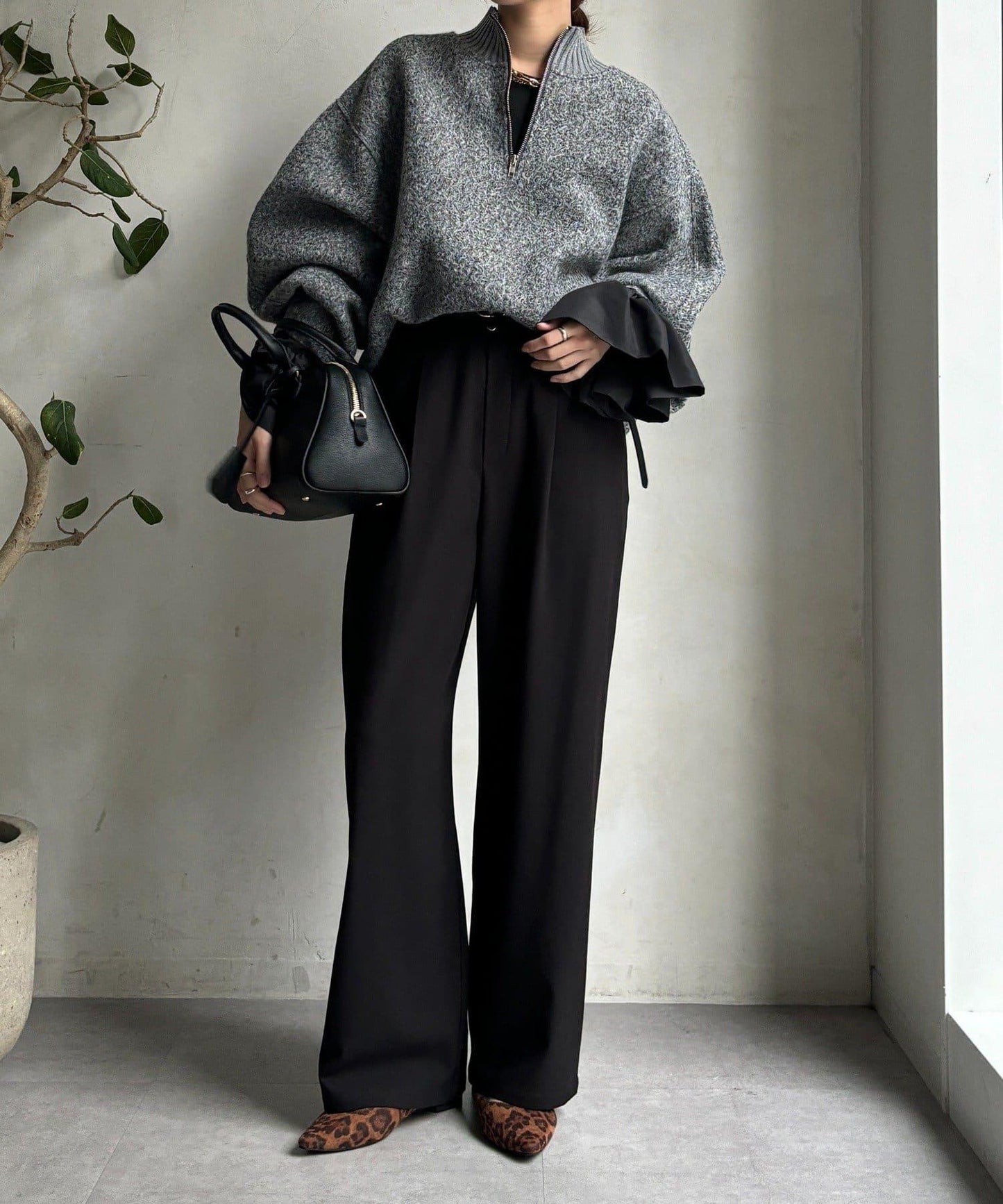 泡泡袖羅紋上衣