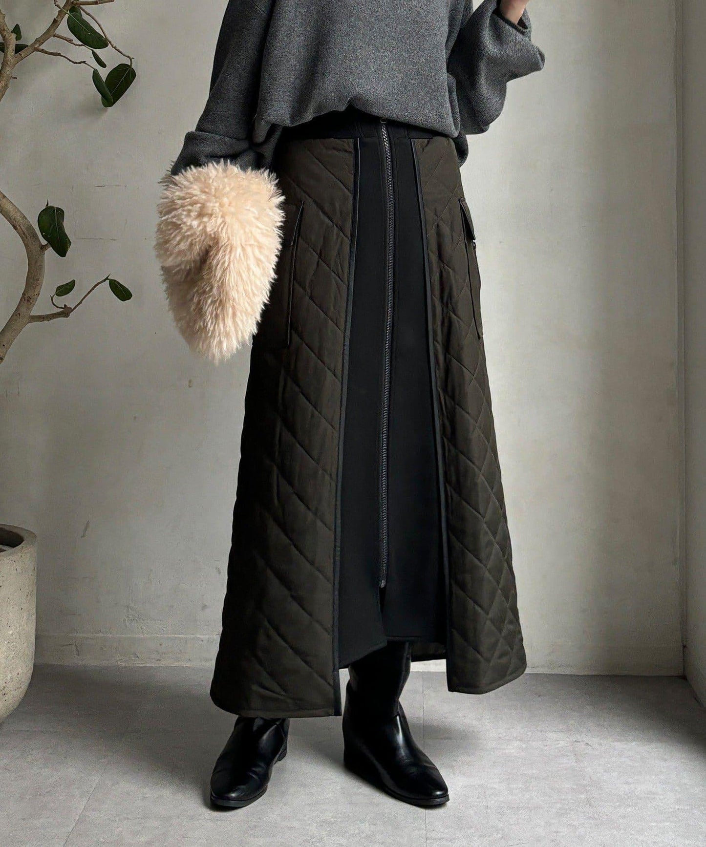 拼接絎縫半身裙