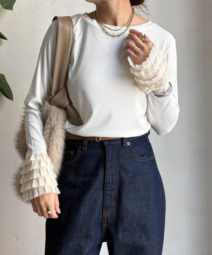 袖部荷葉邊上衣