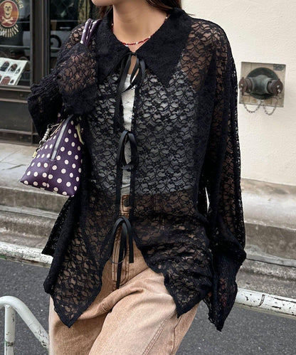 帶領蕾絲蝴蝶結開衫