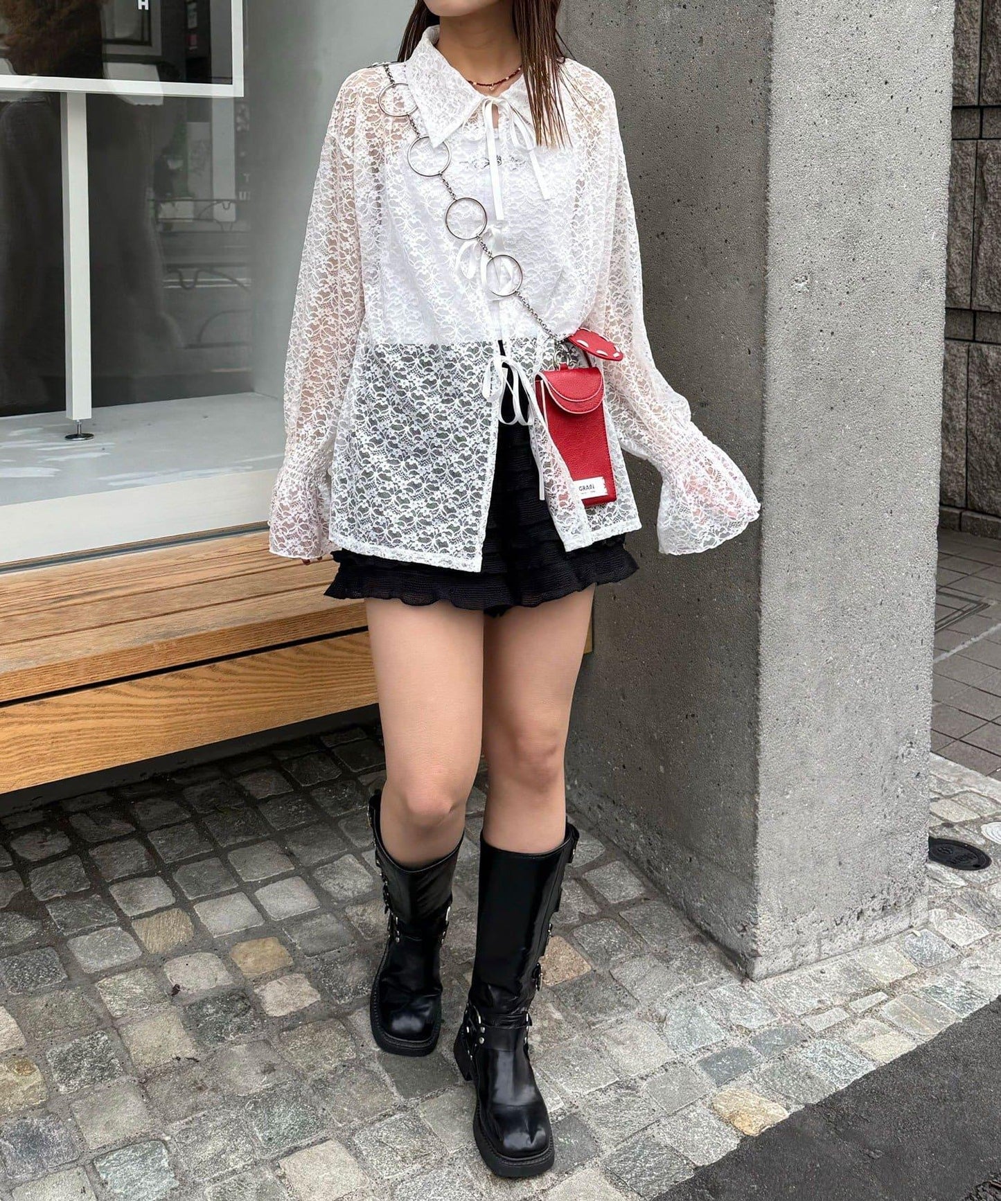 帶領蕾絲蝴蝶結開衫