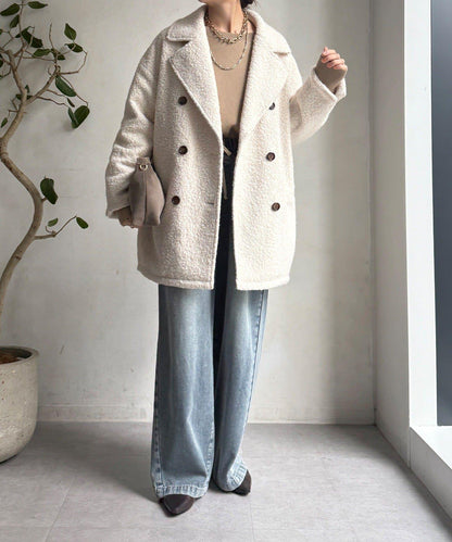 羊羔絨羽絨雙排扣西裝領大衣