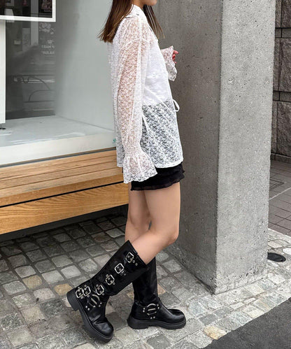 帶領蕾絲蝴蝶結開衫