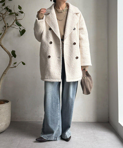 羊羔絨羽絨雙排扣西裝領大衣