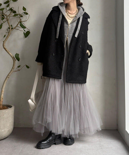 羊羔絨羽絨雙排扣西裝領大衣