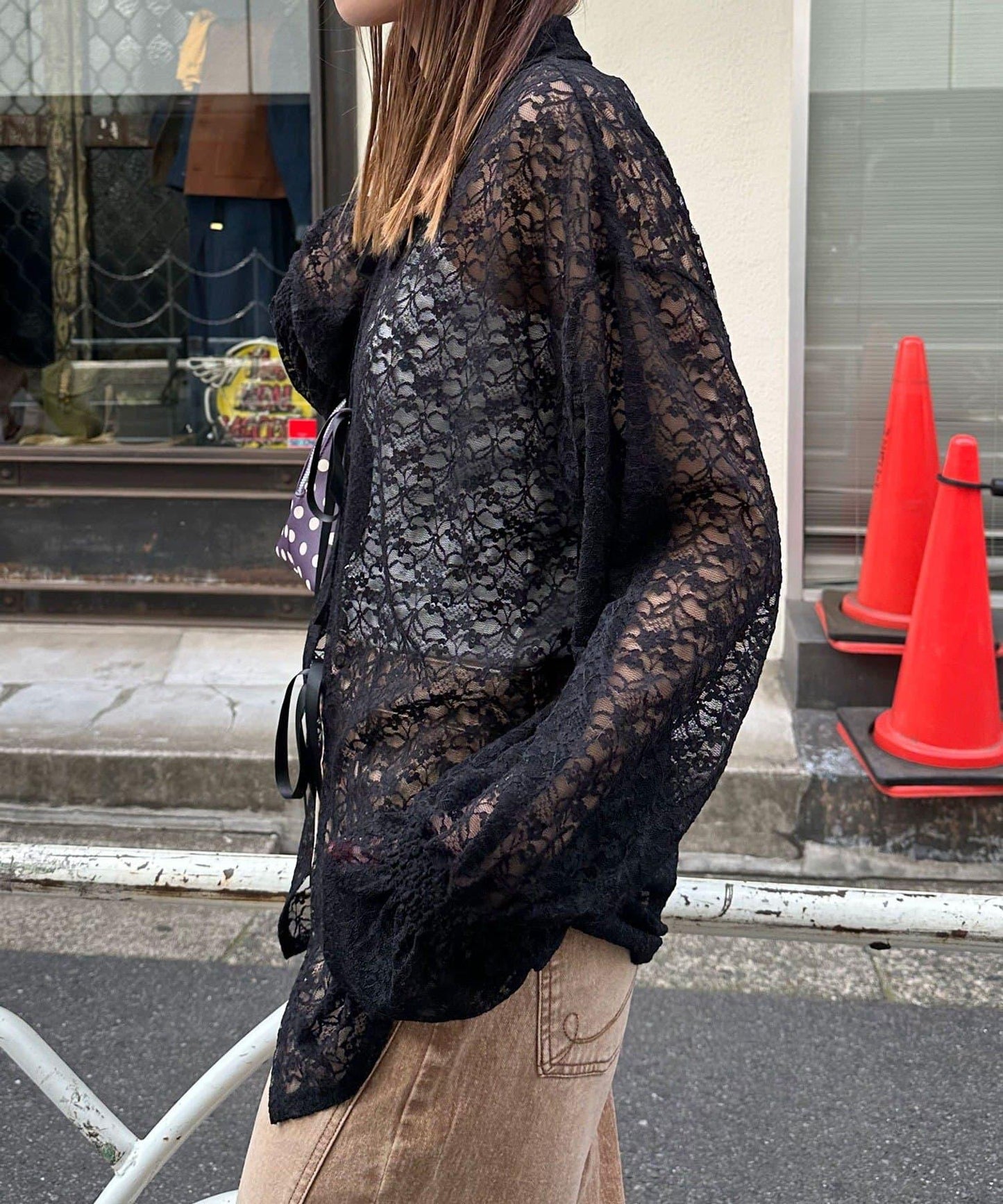 帶領蕾絲蝴蝶結開衫