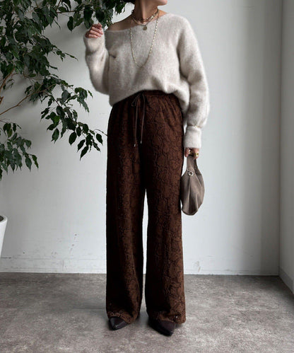 磨毛蕾絲休閒褲