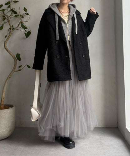 羊羔絨羽絨雙排扣西裝領大衣