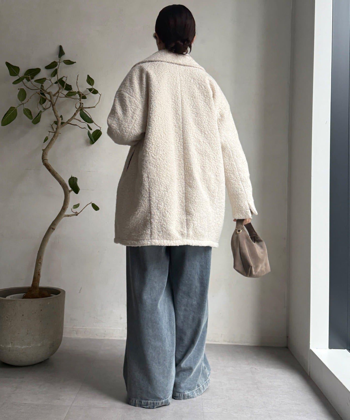 羊羔絨羽絨雙排扣西裝領大衣