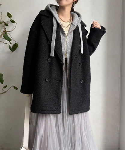 羊羔絨羽絨雙排扣西裝領大衣