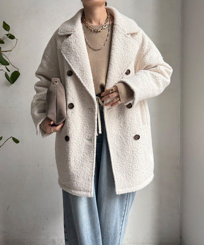 羊羔絨羽絨雙排扣西裝領大衣