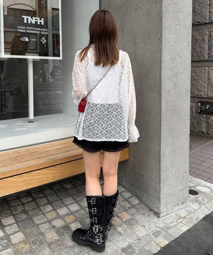 帶領蕾絲蝴蝶結開衫