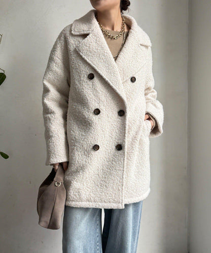 羊羔絨羽絨雙排扣西裝領大衣