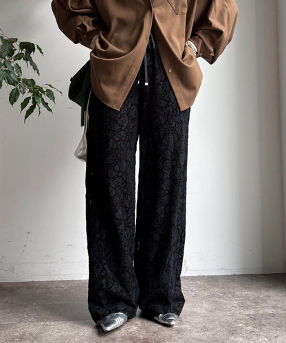 磨毛蕾絲休閒褲