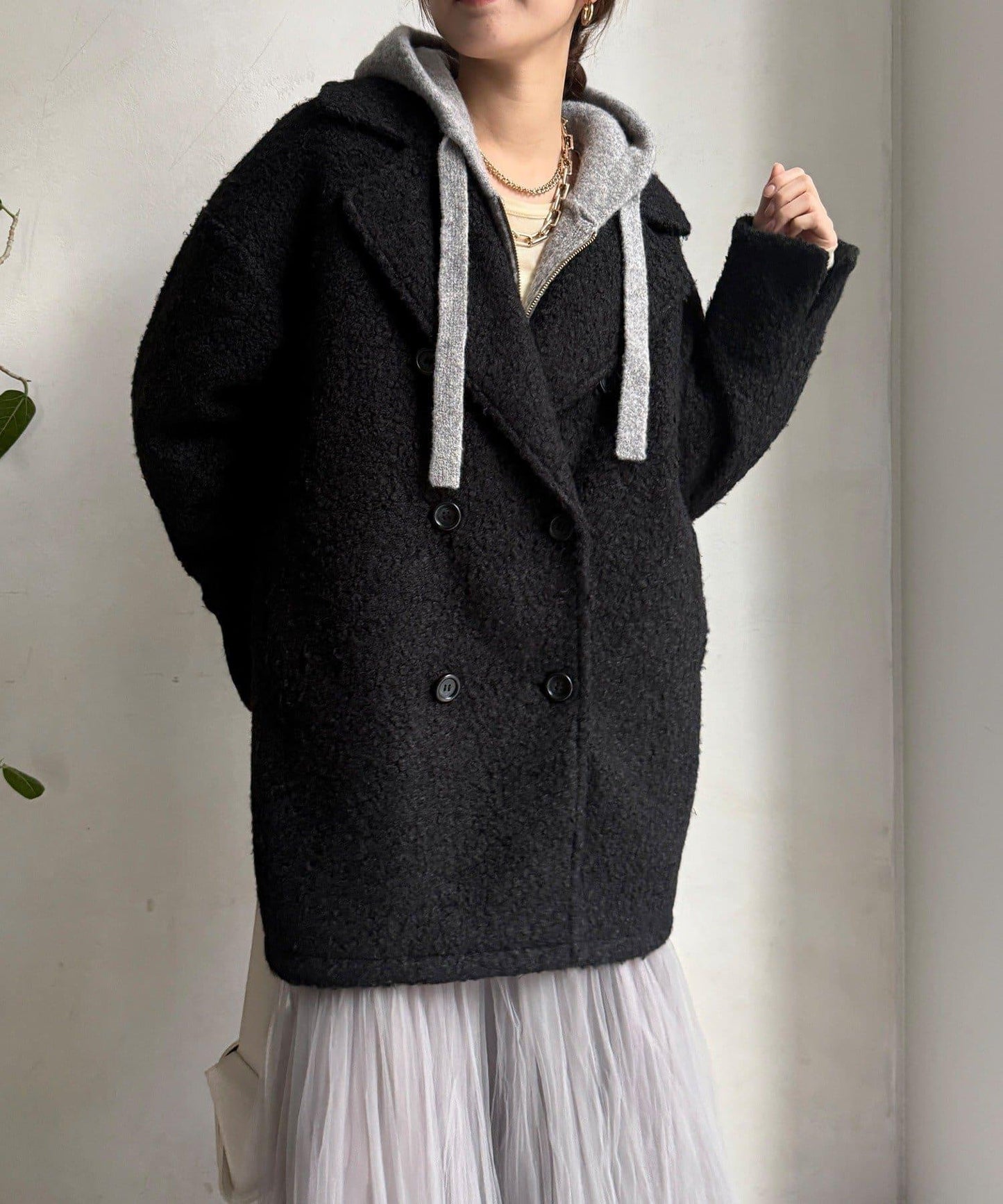 羊羔絨羽絨雙排扣西裝領大衣