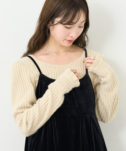 【4色可選/前後兩穿】B 長毛絨褶皺袖上衣