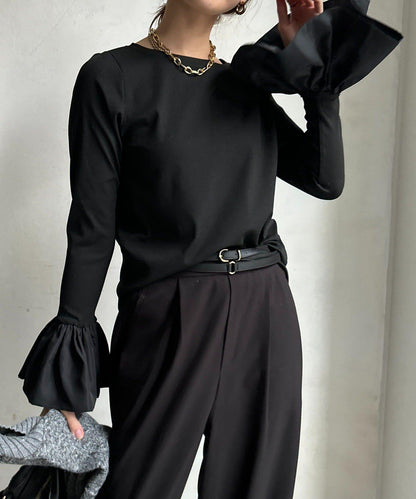 泡泡袖羅紋上衣