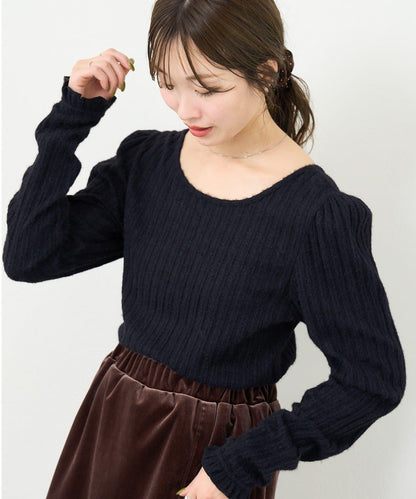 【4色可選/前後兩穿】B 長毛絨褶皺袖上衣