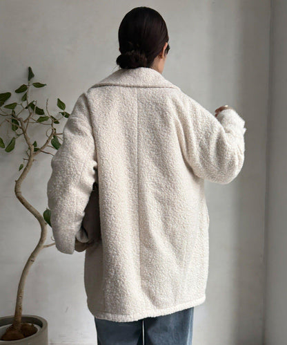 羊羔絨羽絨雙排扣西裝領大衣