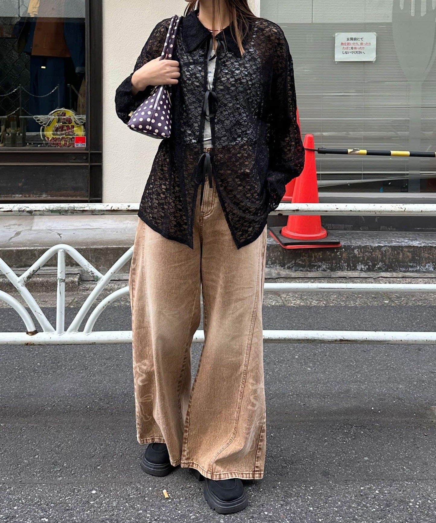 帶領蕾絲蝴蝶結開衫