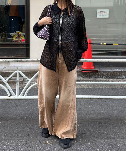 帶領蕾絲蝴蝶結開衫