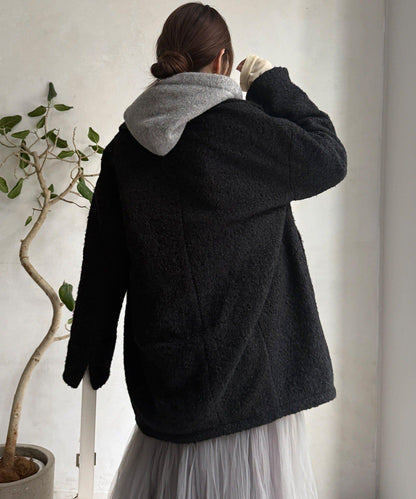 羊羔絨羽絨雙排扣西裝領大衣