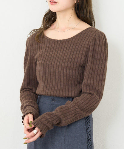 【4色可選/前後兩穿】B 長毛絨褶皺袖上衣