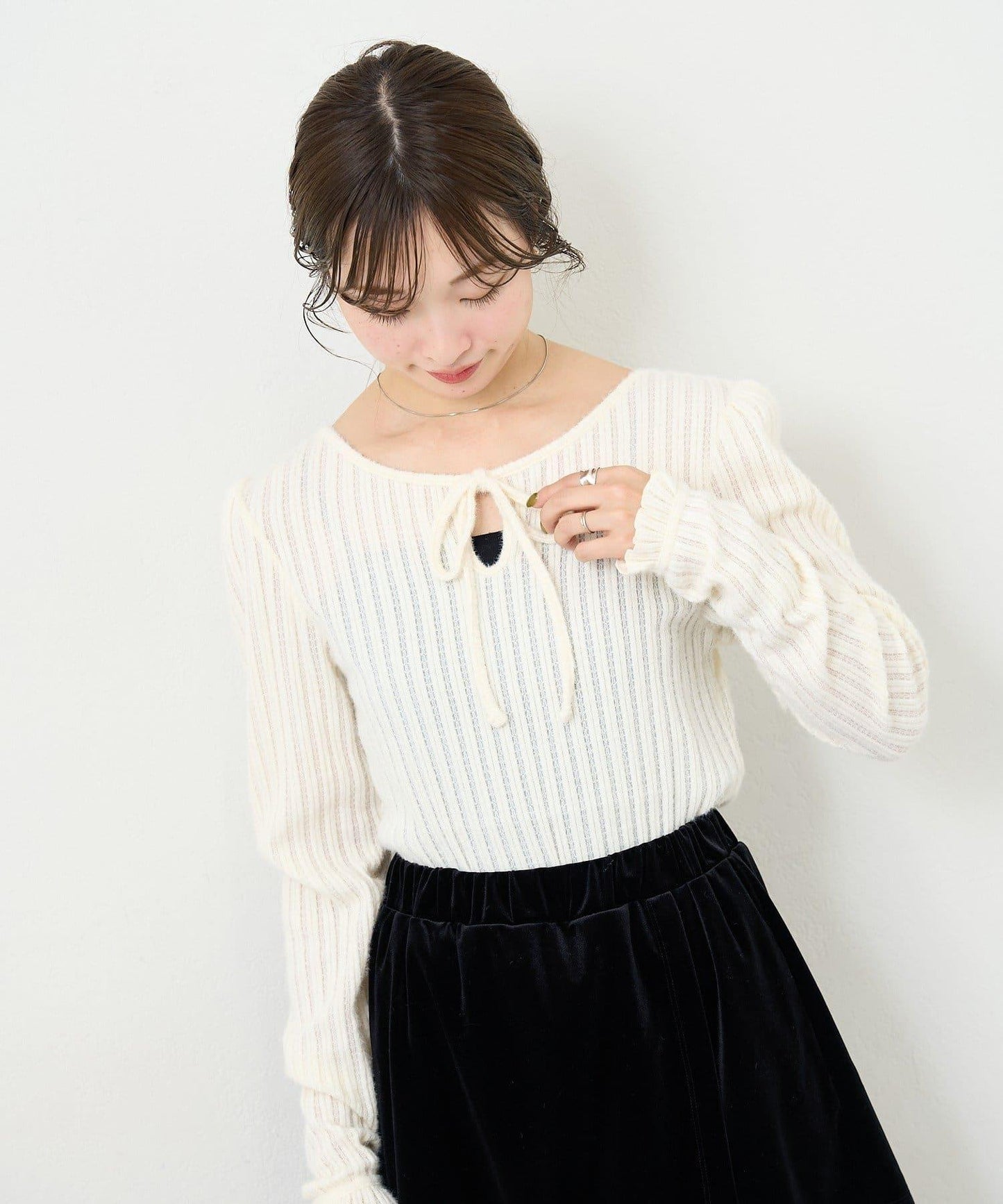 【4色可選/前後兩穿】B 長毛絨褶皺袖上衣