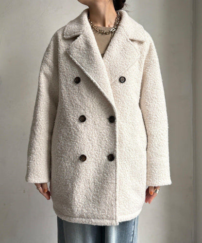 羊羔絨羽絨雙排扣西裝領大衣