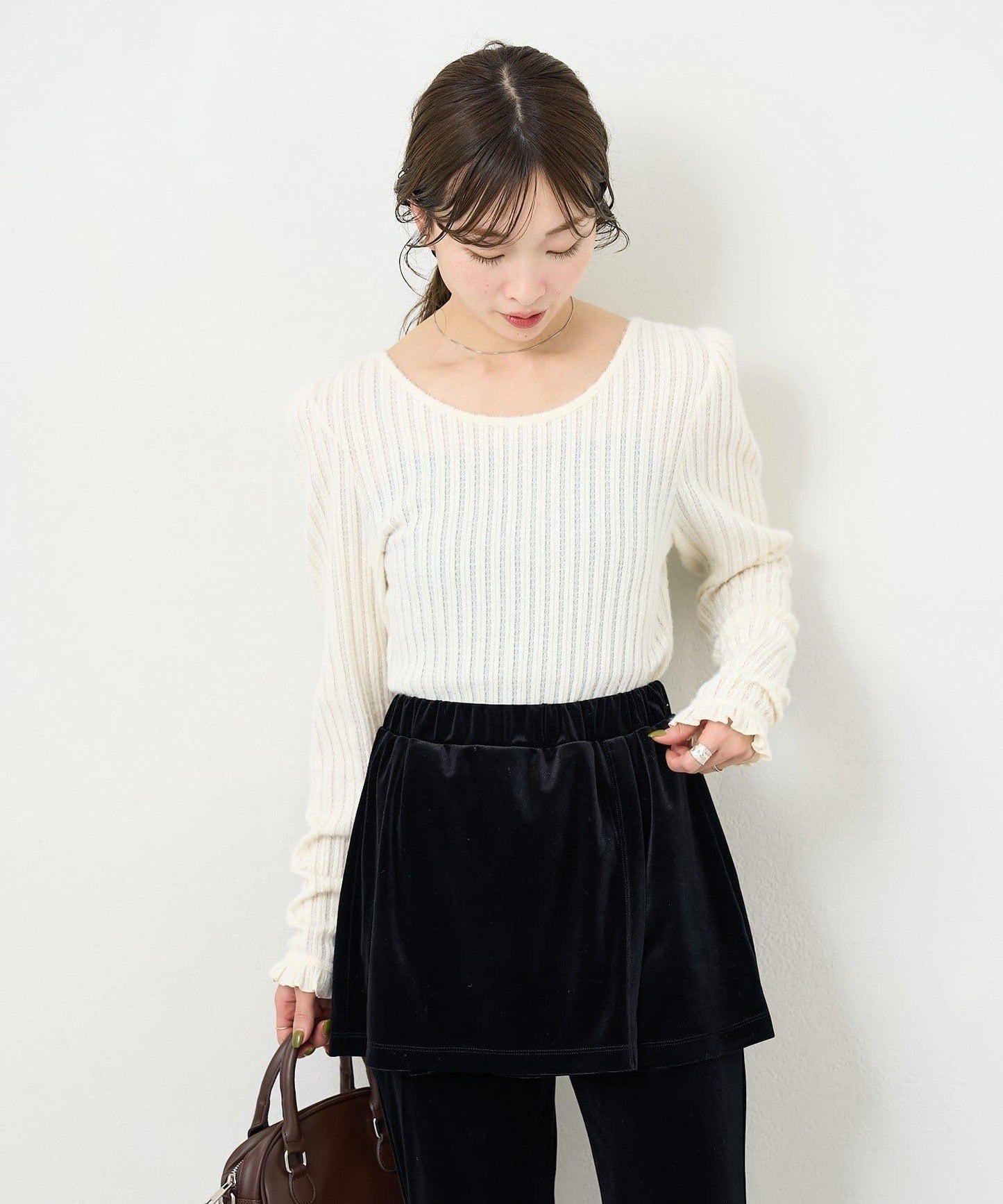 【4色可選/前後兩穿】B 長毛絨褶皺袖上衣