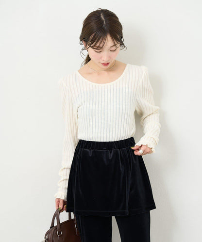 【4色可選/前後兩穿】B 長毛絨褶皺袖上衣